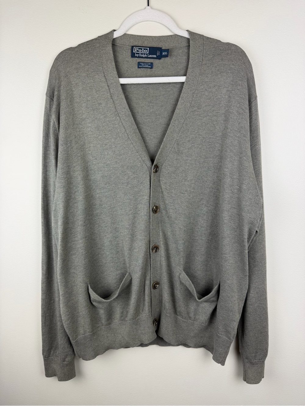 Polo Ralph Lauren | Cotton Silk Cashmere V-Neck Button Cardigan Sweater Gray XXL
